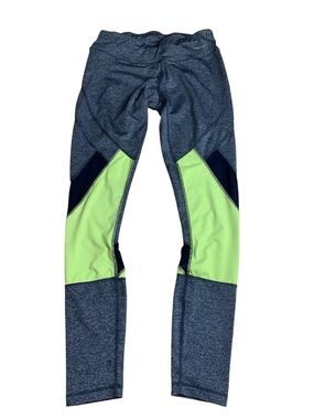 Grey & Neon Yellow Color-Block Athletic Leggings Size Medium